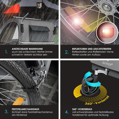 KESSER® Przyczepka rowerowa dla dzieci Sport-RX 2w1 z funkcją jazdy Przyczepka rowerowa dla dzieci + 5-punktowy pas bezpieczeństwa 360°