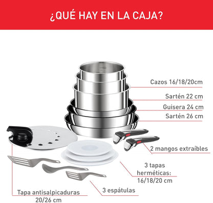 Tefal Ingenio Preference On Set of 2 Frying Pans 24/28 cm + 2 Saucepans 16/20 cm + 24 cm Pot + 26 cm Wok + 2 Removable Handles + 5 Accessories | Induction Safe, Non-Stick, PFOA Free