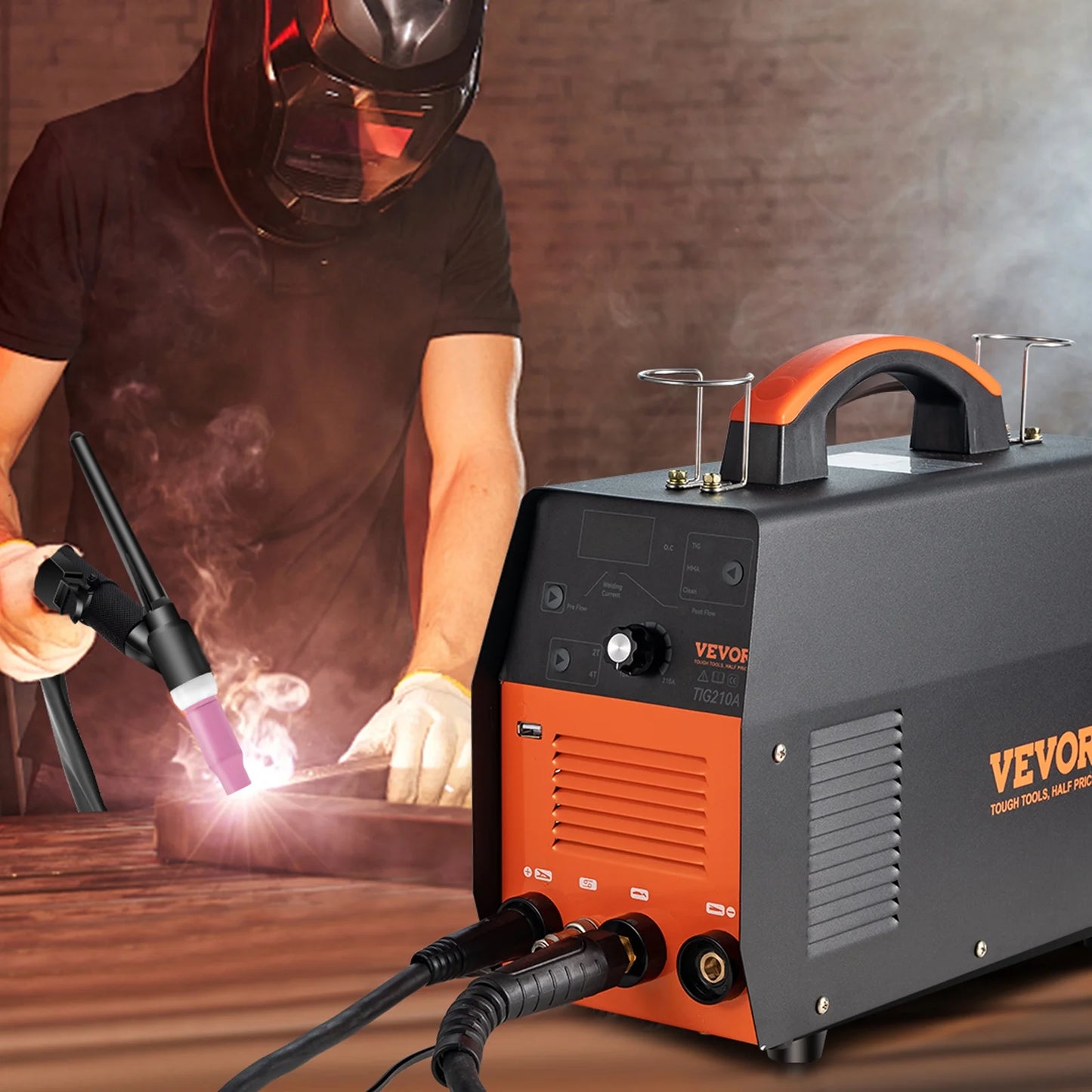 2025 Soldadora TIG VEVOR 210A 3-en-1, bi-tensión 110/220V, modos HF TIG / MMA / limpieza con USB, inversor IGBT y antorcha, máquina de arco digital para acero inoxidable, hierro, acero estructural, cobre y níquel