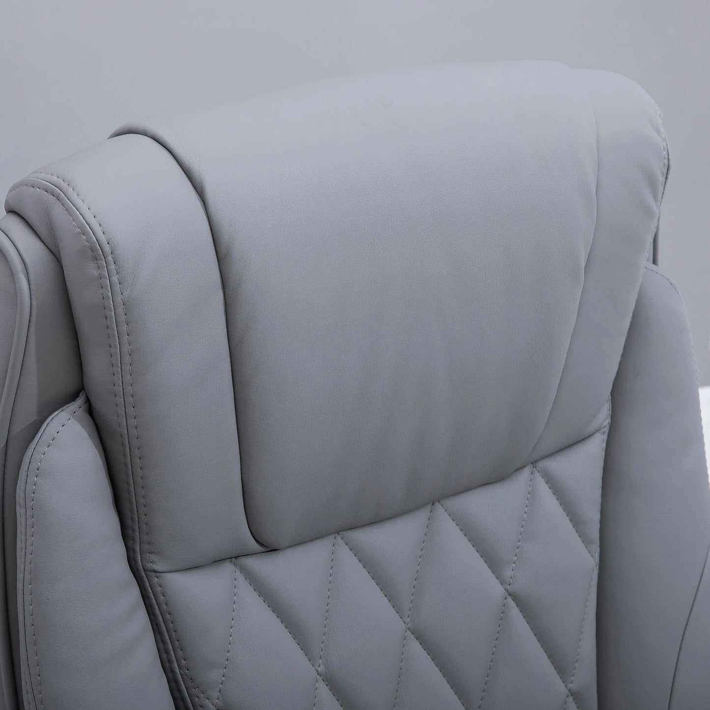2025 Silla de Oficina de Cuero PU con Reposabrazos Abatibles, Altura Ajustable y Ruedas Giratorias, Gris