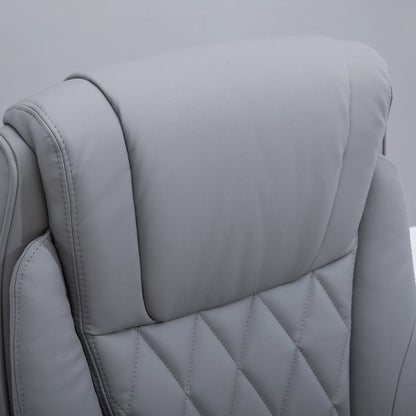2025 Silla de Oficina de Cuero PU con Reposabrazos Abatibles, Altura Ajustable y Ruedas Giratorias, Gris