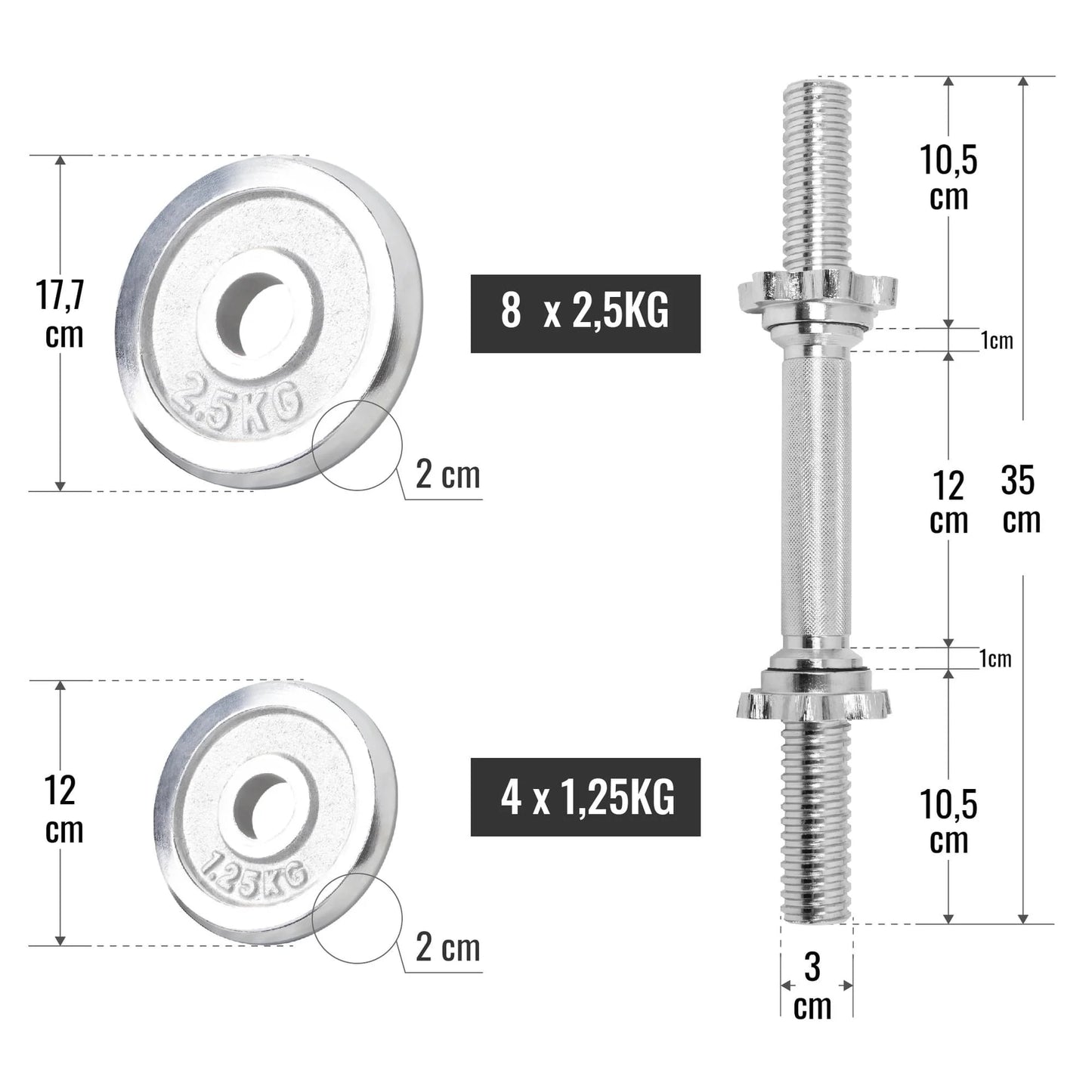 2025 Set de mancuernas cromadas 30 kg