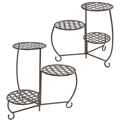 2025 Sunnydaze - Conjunto de 2 Soportes para Plantas de Metal con Diseño Ajedrezado y Acabado en Bronce