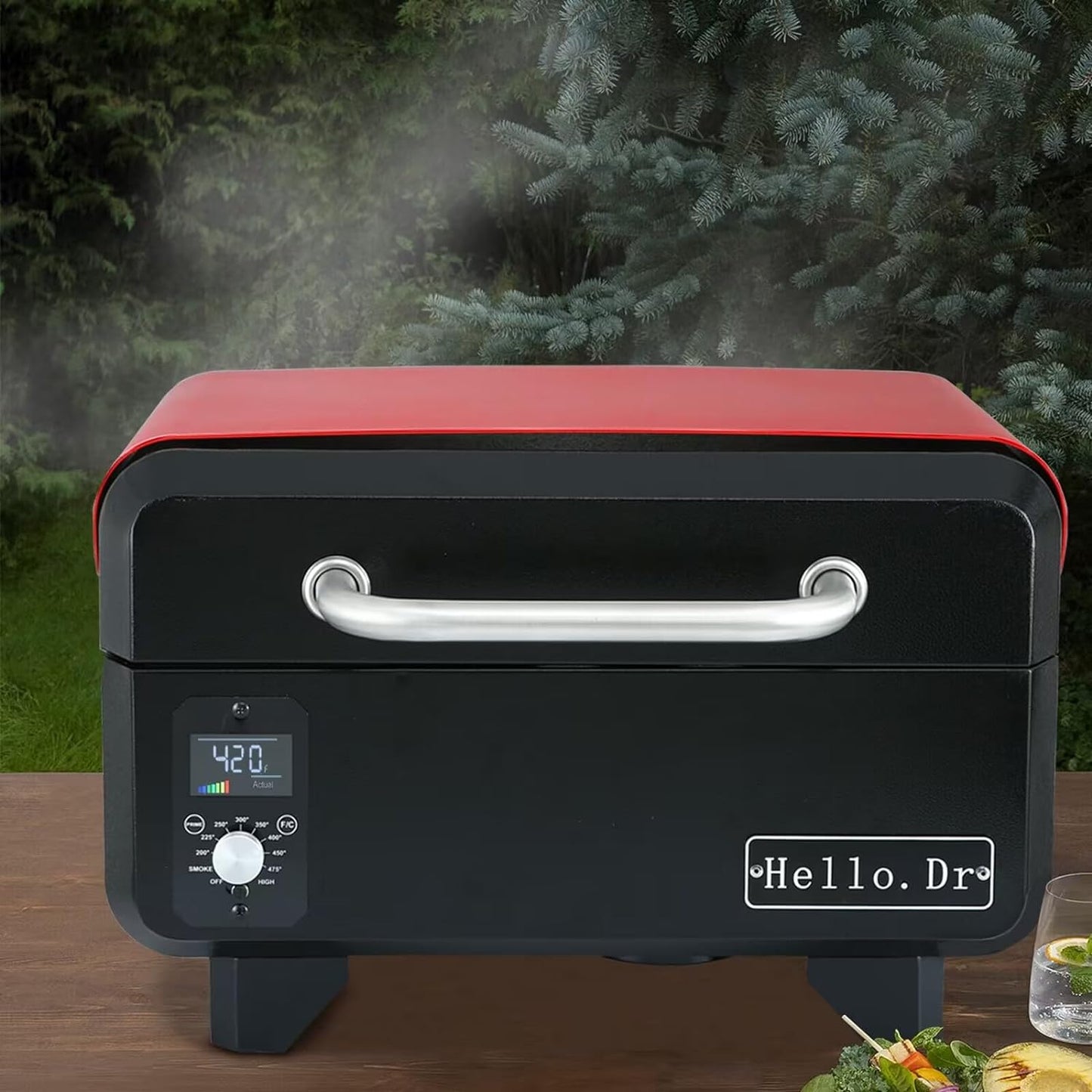 2025 Parrilla y Ahumador Portátil de Pellets de Madera Eléctrica 8 en 1 para Camping, RV, BBQ y Cocinar en el Patio - Control Inteligente de Temperatura y Tecnología de Vapor Súper Caliente