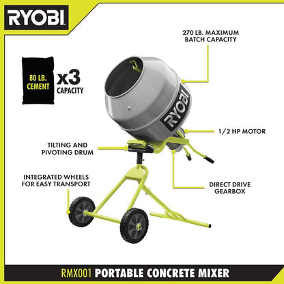 2025 Mezcladora de Concreto Portátil RYOBI 5,0 pies³ RMX001