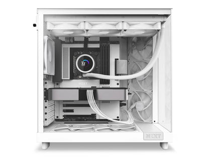 2025 NZXT H6 FLOW - Caja compacta de torre intermedia de doble cámara con flujo de aire, color blanco, CC-H61FW-01