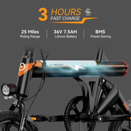 Bicicleta eléctrica EB3 para adultos, velocidad hasta 34 km/h, motor potente de 500W, batería de 270Wh, suspensión trasera, 3 niveles de asistencia, bicicleta plegable de 14 pulgadas para adultos y adolescentes, conforme a UL2849