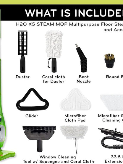 2025 H2O MOP® X5 Mopa a vapor y limpiador de mano a vapor para suelos de madera y azulejos de cocina, limpieza de juntas, tapicerías y alfombras