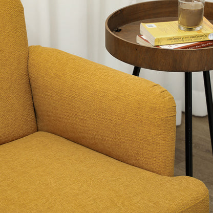 Sofá de 2 plazas en terciopelo, acolchado grueso de 21 cm y patas de madera, color amarillo