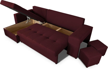NAWSTOL - Sofa narożna Leon z funkcją spania i skrzynią na pościel – nowoczesna sofa do salonu – możliwość montażu z lewej lub prawej strony (szara + biała sztuczna skóra)