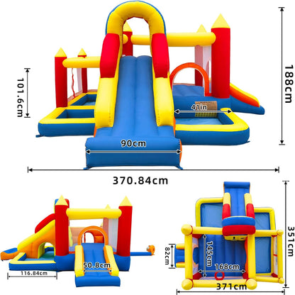 Ballsea Castillo Hinchable con Ventilador, Adecuado para niños de 3 a 10 años, para Interiores, cumpleaños Infantiles (488 x 223 x 220 cm)