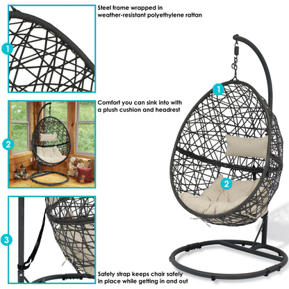 2025 Silla Colgante Sunnydaze Caroline en Forma de Huevo con Estructura de Acero y Cojín