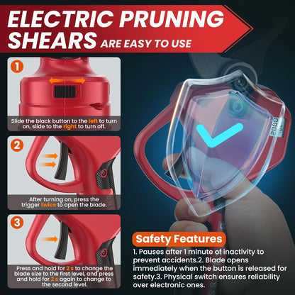 Electric Pruning Shears 50 mm, with Display, 2 Batteries 2000 mAh, Continued 4-8 Hours, Cutting Diameter is Adjustable in Two Gears (35/50 mm), Suitable for Orchards, Gardens and Farms