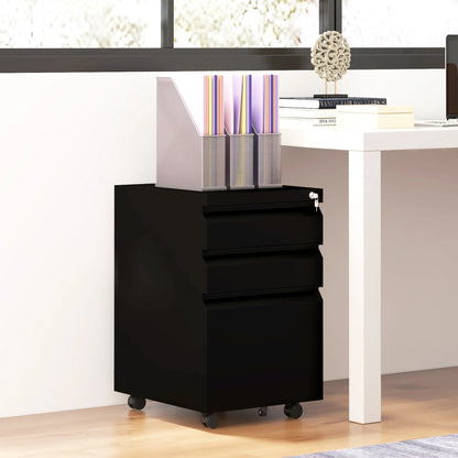 Cajonera Móvil de 3 Cajones, Cajones de Acero con Cerradura para Debajo del Escritorio, 37 x 43,5 x 60 cm, Negro