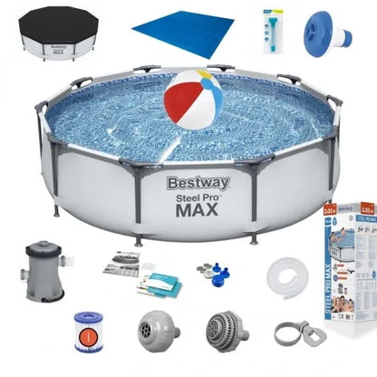 BASEN STELAŻOWY OGRODOWY OKRĄGŁY RODZINNY 366x122cm BESTWAY ZESTAW 11w1
