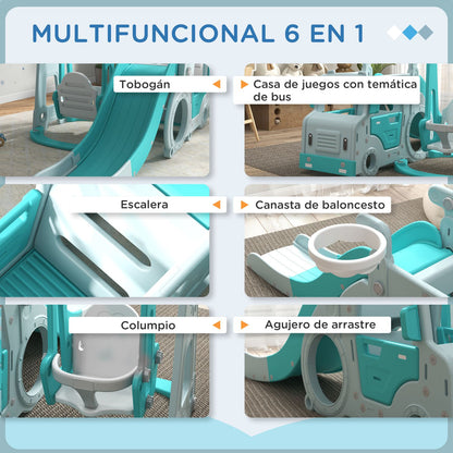 Juego De Tobogán Y Columpio Para Niños 6 En 1 Azul Claro Aiyaplay