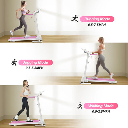 Cinta de correr plegable FYC para el hogar, 2,5 HP, velocidad hasta 12 km/h, motor eléctrico sin escobillas silencioso Proform para gimnasio en casa, tapiz con sensor de frecuencia cardíaca y pantalla LED (rosa)