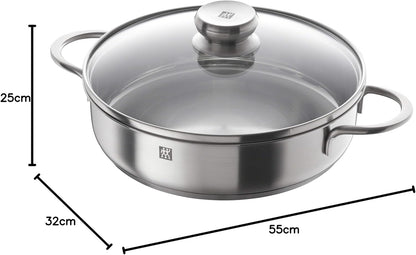ZWILLING 5-Piece Cookware Set, 4 Lids, Suitable for Induction, Stainless Steel, Passion, Bright Grey, Diameter 16 cm, Diameter 20 cm, Diameter 24 cm, Diameter 28 cm