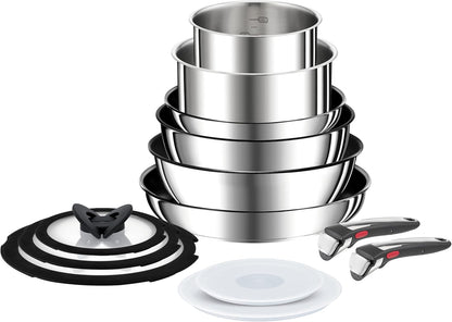 Tefal Ingenio Preference On Set of 2 Frying Pans 24/28 cm + 2 Saucepans 16/20 cm + 24 cm Pot + 26 cm Wok + 2 Removable Handles + 5 Accessories | Induction Safe, Non-Stick, PFOA Free
