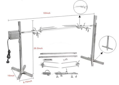 Asador giratorio de acero inoxidable INTSUPERMAI con trípode, motor eléctrico y capacidad de 40 kg para cordero