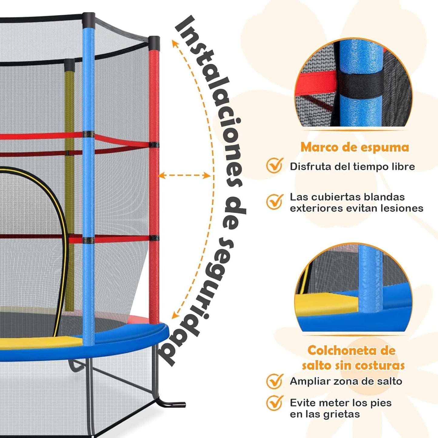 Cama Elástica Para Niños Con Red De Seguridad Y Almohadilla Para Muelles Costway 165 X 165 X 161cm Coloreado
