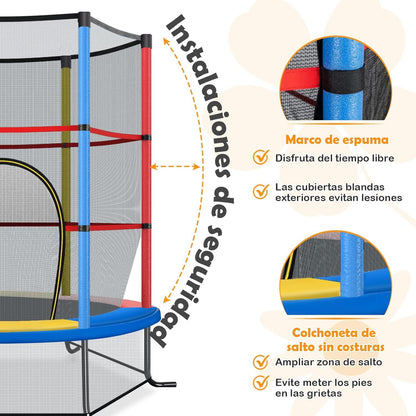 Cama Elástica Para Niños Con Red De Seguridad Y Almohadilla Para Muelles Costway 165 X 165 X 161cm Coloreado