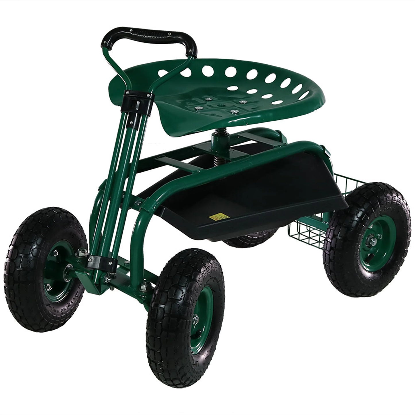 2025 Carrito de Jardín Rodante Sunnydaze con Asiento Giratorio y Manillar de Dirección