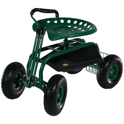 2025 Carrito de Jardín Rodante Sunnydaze con Asiento Giratorio y Manillar de Dirección