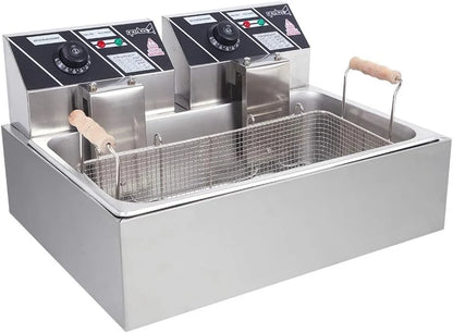 Freidora de 12 litros con cesta filtrante, tamaño extragrande, termostato y temporizador ajustables, ideal para pollo asado, gambas, patatas fritas y mucho más, depósito de aceite extraíble, acero inoxidable.