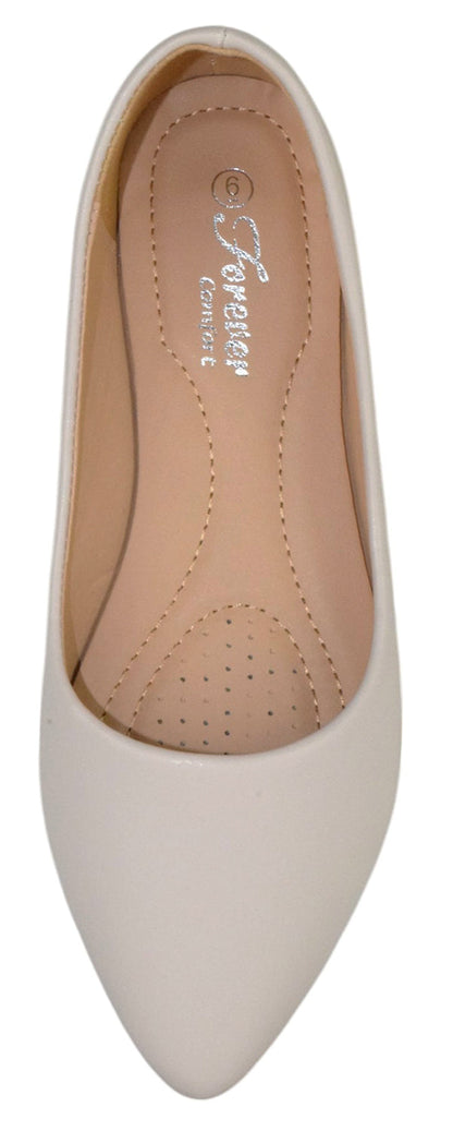 Forever ALICIA-32 Beige Women Pointed Toe Ballet Flats Faux Leather Comfort Insole Slip-On Casual Dress Shoes-2