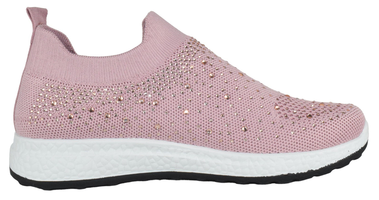 Pink slip-on sneaker with embellishments on a white background