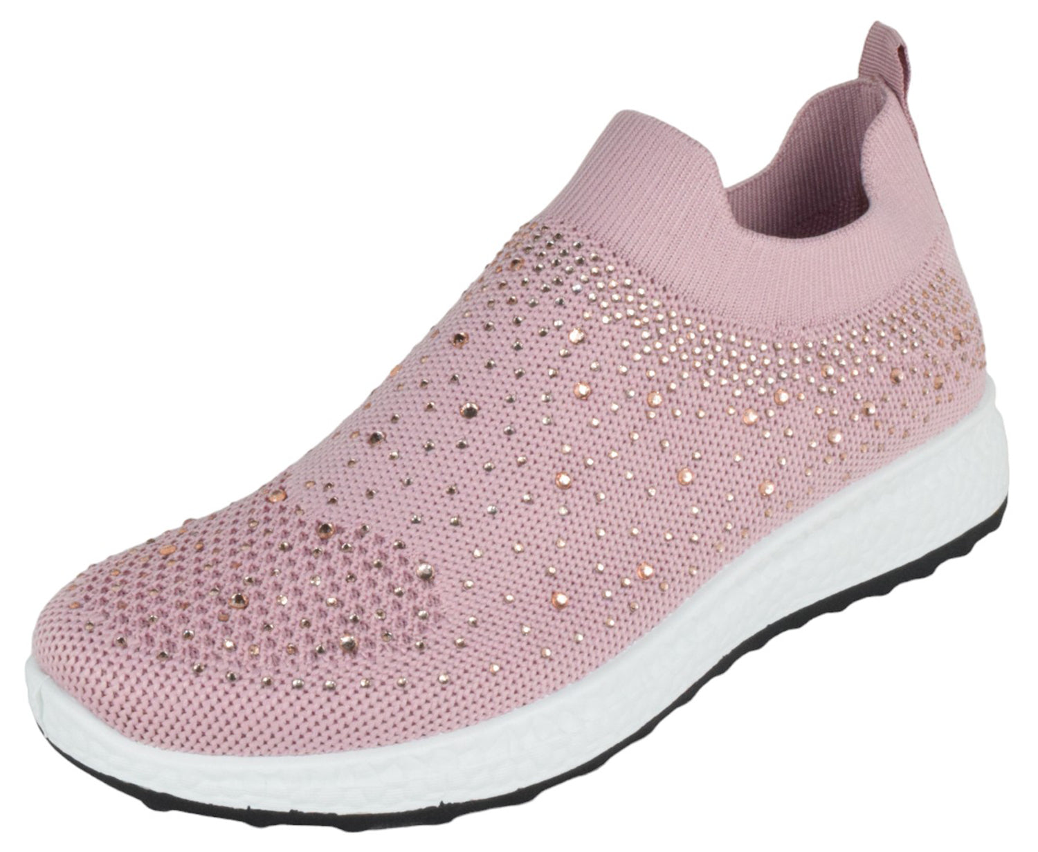 Pink slip-on sneaker with rhinestone details on a white background