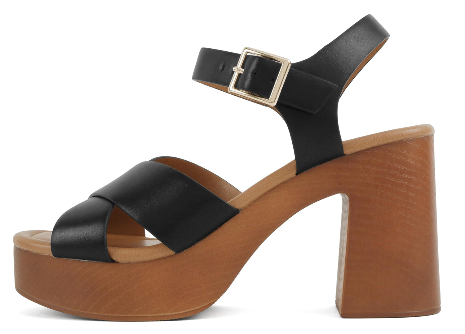 Soda BONNET-S Black Women Platform Heeled Sandals Open Toe Criss-Cross Strap Ankle Buckle Chunky Block Heel - Accent Foot Fashions
