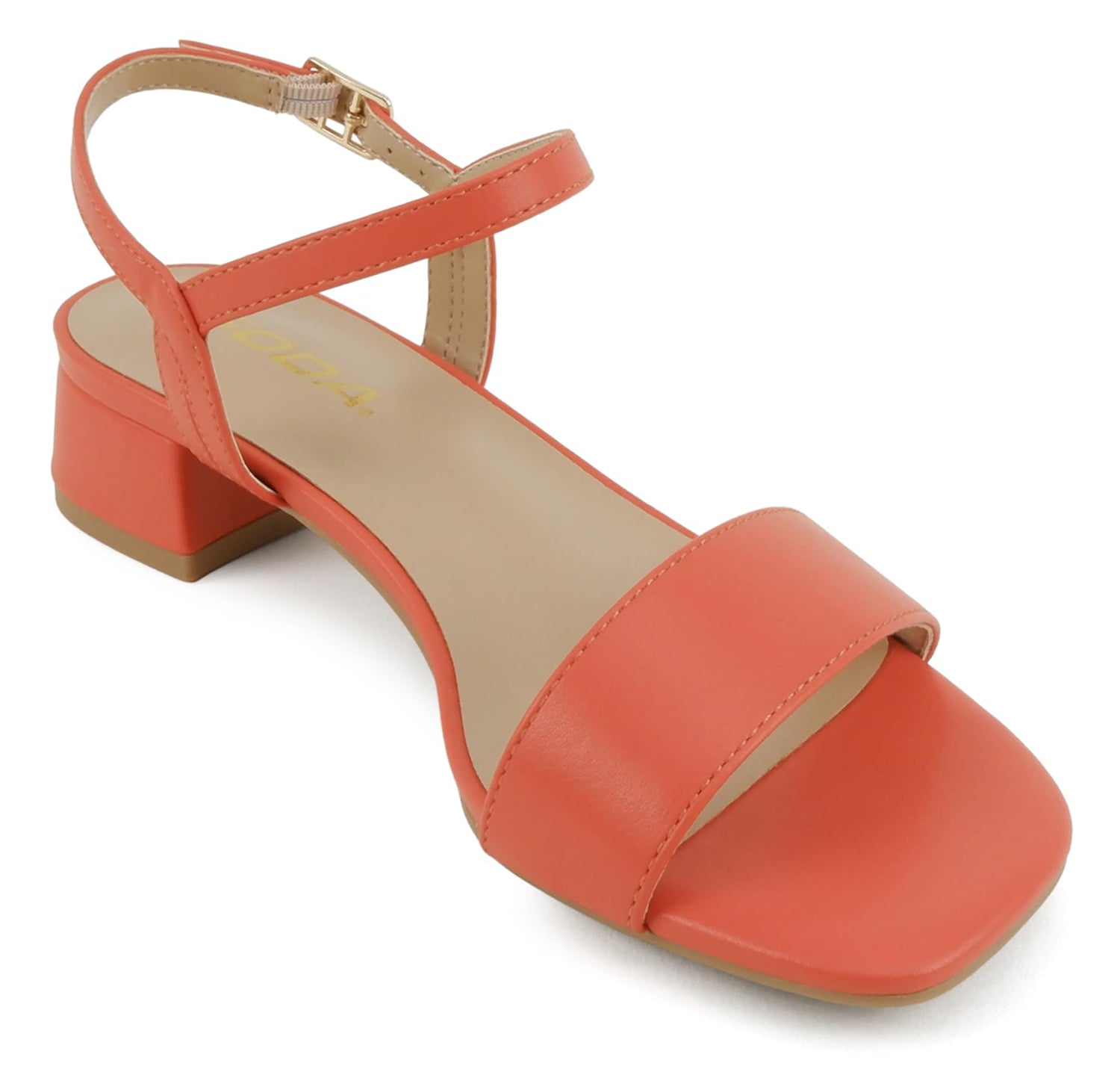 Soda EPISODE-S Orange Women Ankle Strap Sandals Low Block Heel Single Band Open Toe Dress Sandals - Accent Foot Fashions