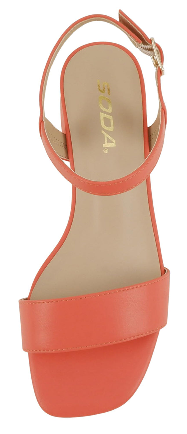 Soda EPISODE-S Orange Women Ankle Strap Sandals Low Block Heel Single Band Open Toe Dress Sandals - Accent Foot Fashions