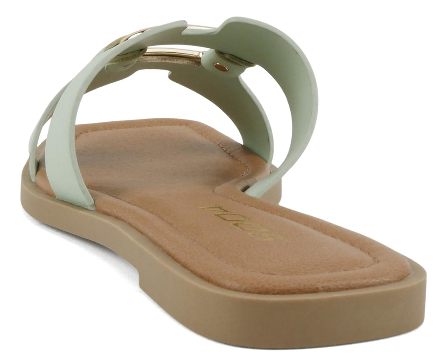 Soda FENG-S Mint Women Slide Sandals H-Band Square Toe Flat Slip-On Sandals with Gold Buckle - Accent Foot Fashions