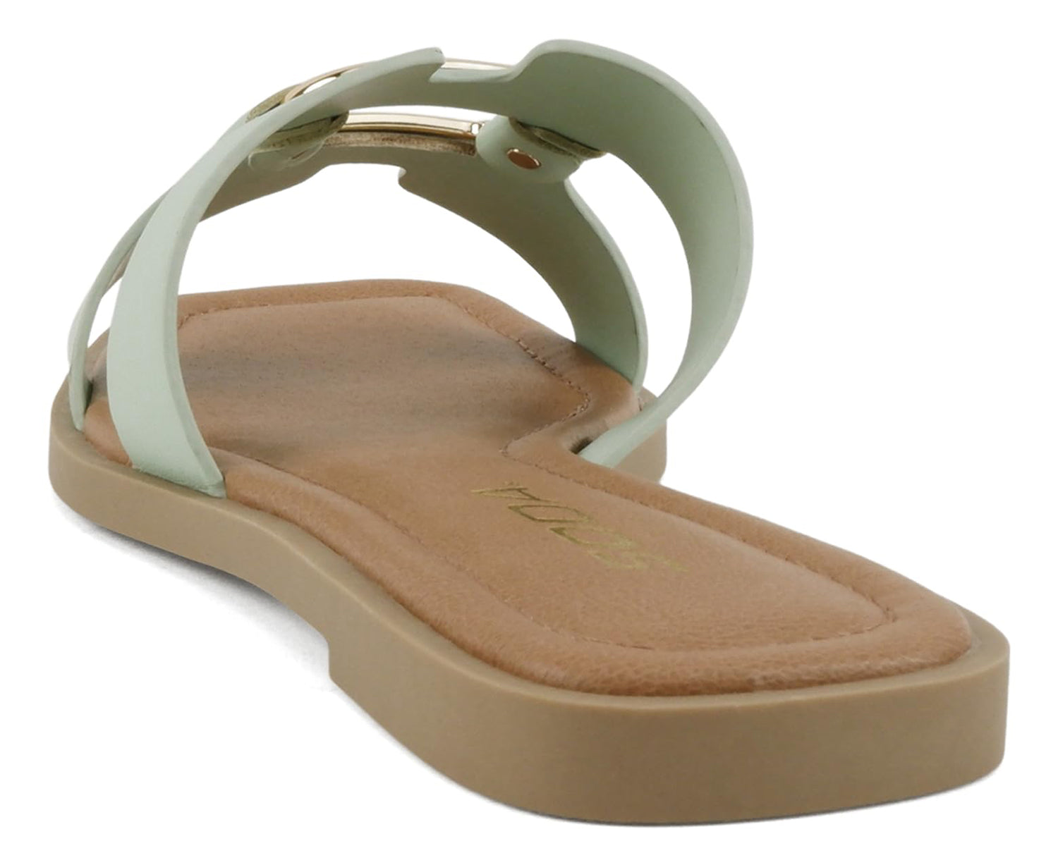 Soda FENG-S Mint Women Slide Sandals H-Band Square Toe Flat Slip-On Sandals with Gold Buckle - Accent Foot Fashions