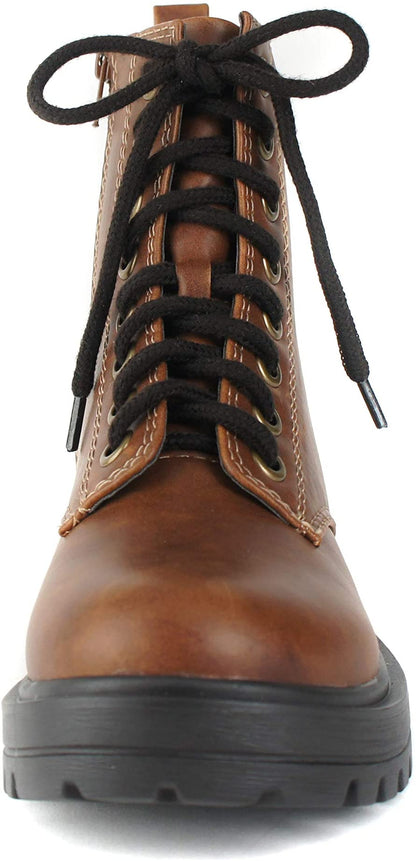 Soda FIRM-S Whiskey Women Combat Boots Military Motorcycle Platform Ankle Boots Side Zipper Faux Leather Riding Boots - Accent Foot Fashions