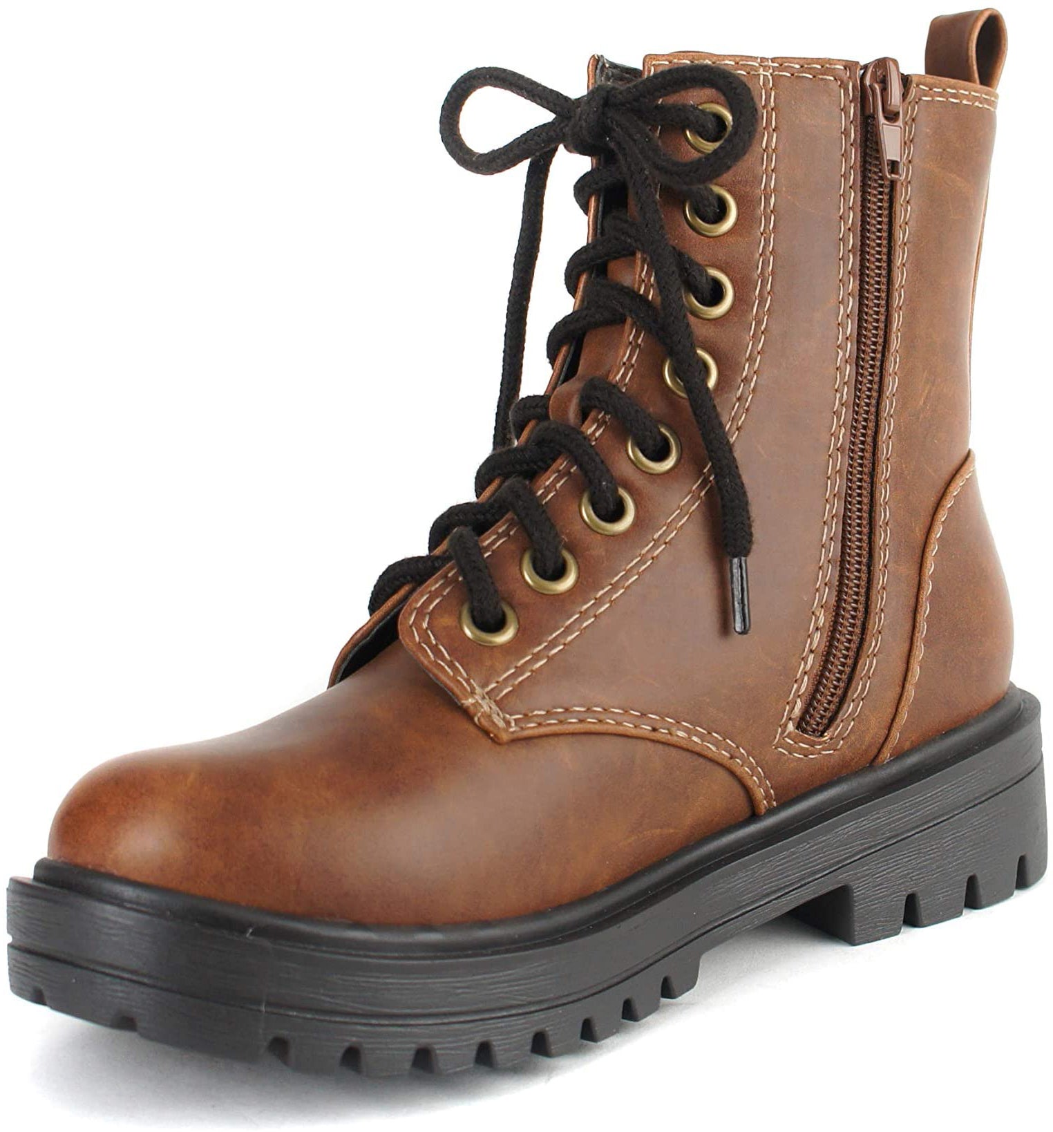 Soda FIRM-S Whiskey Women Combat Boots Military Motorcycle Platform Ankle Boots Side Zipper Faux Leather Riding Boots - Accent Foot Fashions