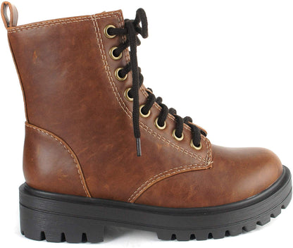 Soda FIRM-S Whiskey Women Combat Boots Military Motorcycle Platform Ankle Boots Side Zipper Faux Leather Riding Boots - Accent Foot Fashions