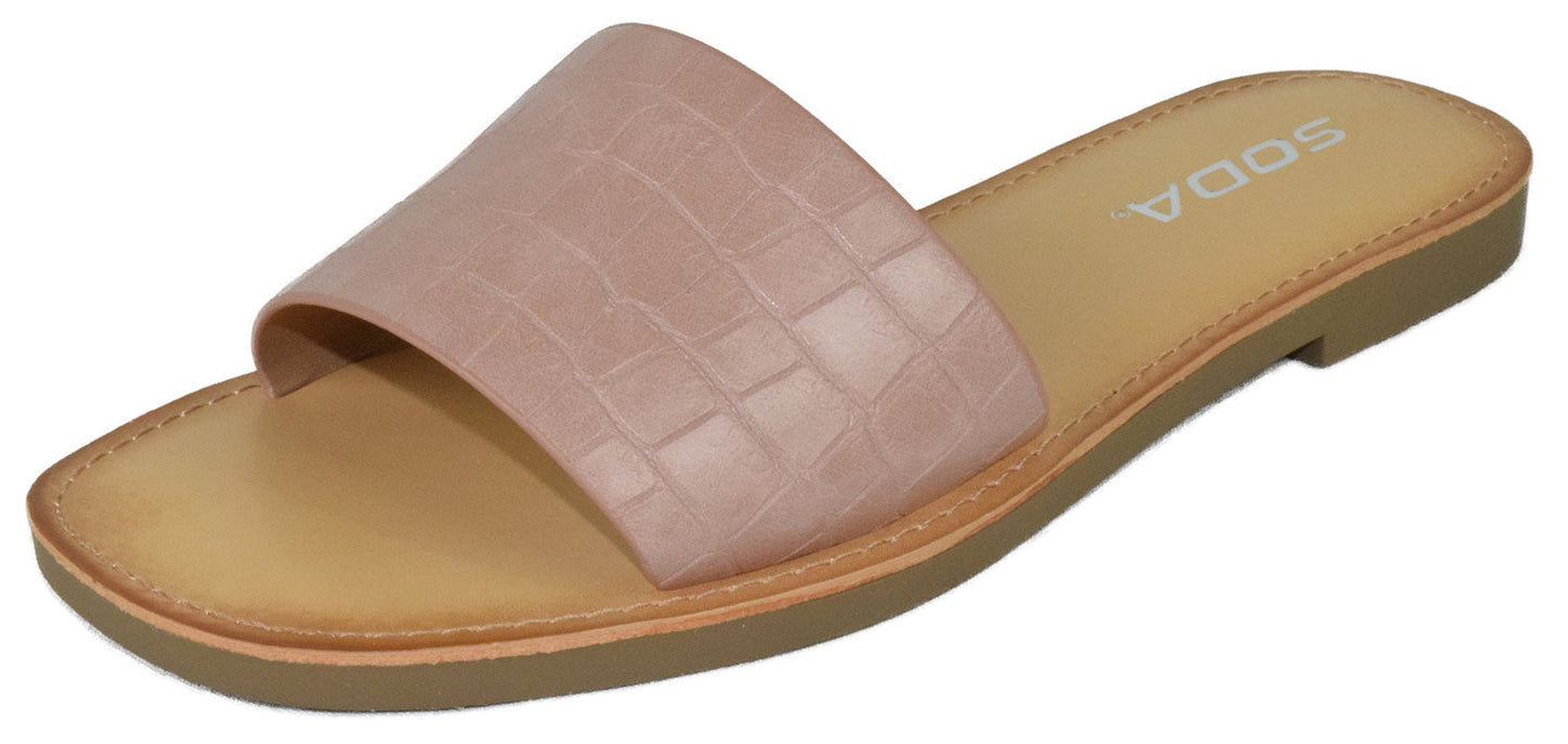 Soda JOHANA-S Mauve Croco Women Flip Flop Sandals Casual Slide Slippers Faux Leather Summer Sandals-0