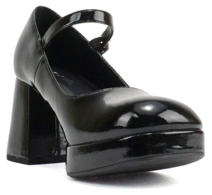 Soda NOSTA-S Black Patent Women Mary Jane Platform Pumps Square Toe Chunky Heel Adjustable Ankle Strap Dress Shoes-1