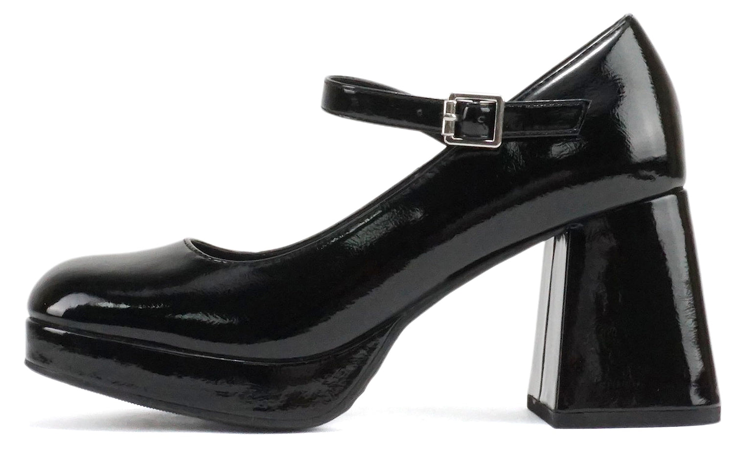 Soda NOSTA-S Black Patent Women Mary Jane Platform Pumps Square Toe Chunky Heel Adjustable Ankle Strap Dress Shoes-0