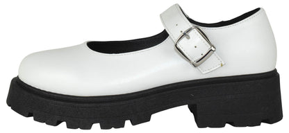 Top Moda KINGSLEY-35 White Women Mary Jane Platform Oxfords Chunky Lug Sole Buckle Strap Round Toe Fashion Shoes-1