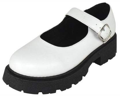 Top Moda KINGSLEY-35 White Women Mary Jane Platform Oxfords Chunky Lug Sole Buckle Strap Round Toe Fashion Shoes-0