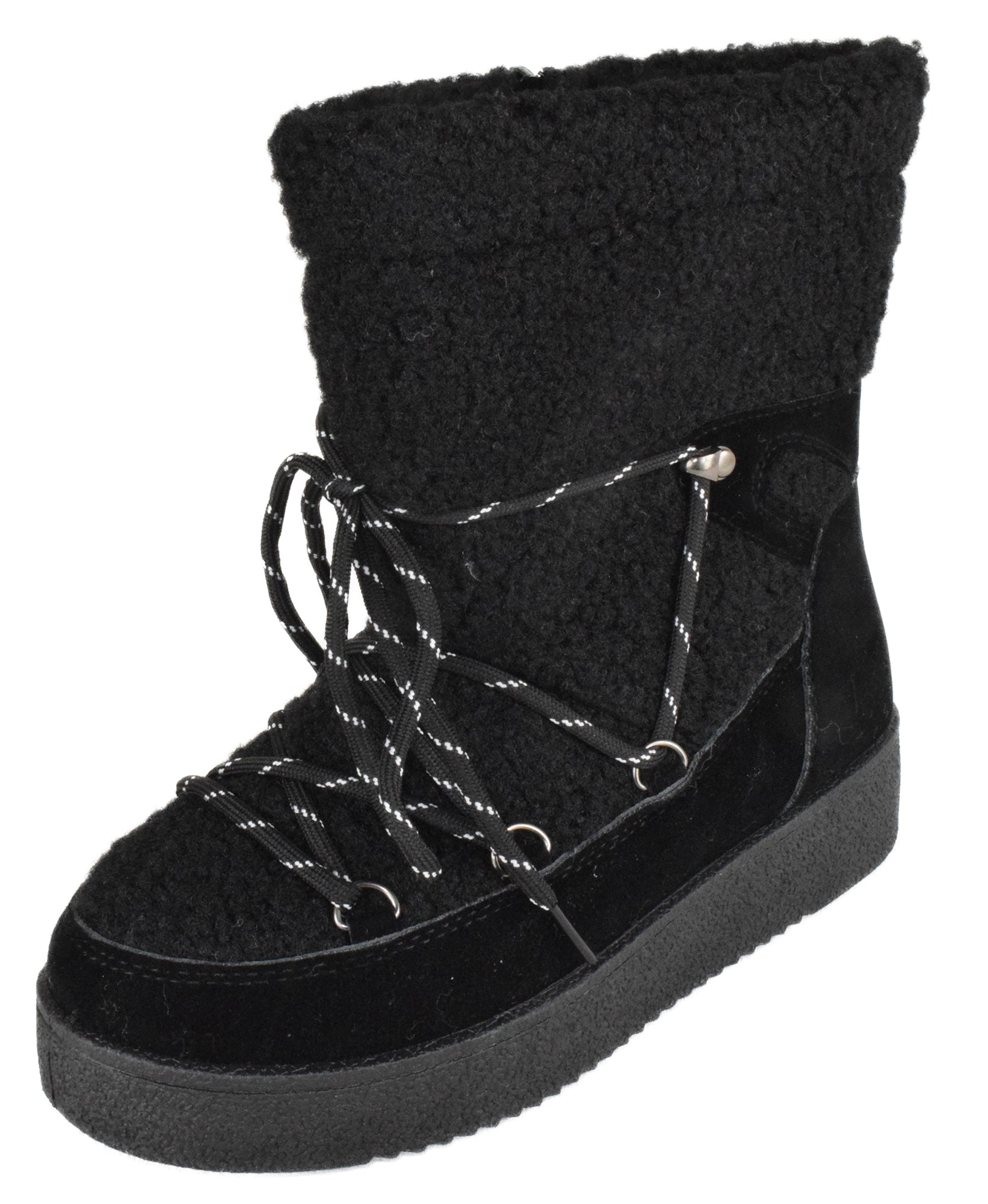 Top Moda MARGOT-36 Black Women Winter Ankle Boots Faux Suede Lace-Up Side Zipper Warm Sherpa Fur Lined Platform Booties-0