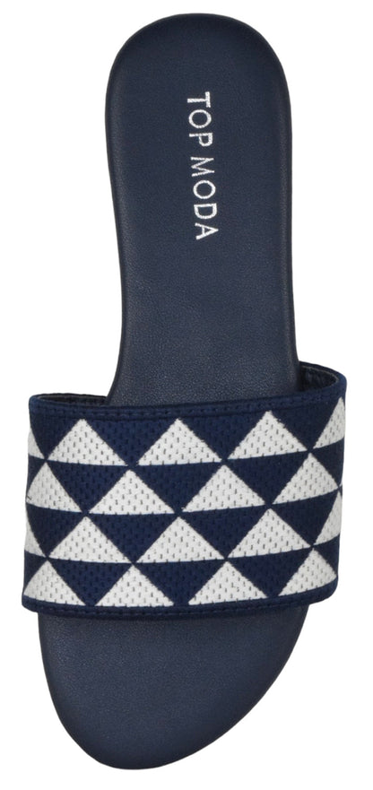 TOP MODA ONO-5 Navy Women Flip Flops Patterned Slide Sandals Casual Summer Shoes - Accent Foot Fashions